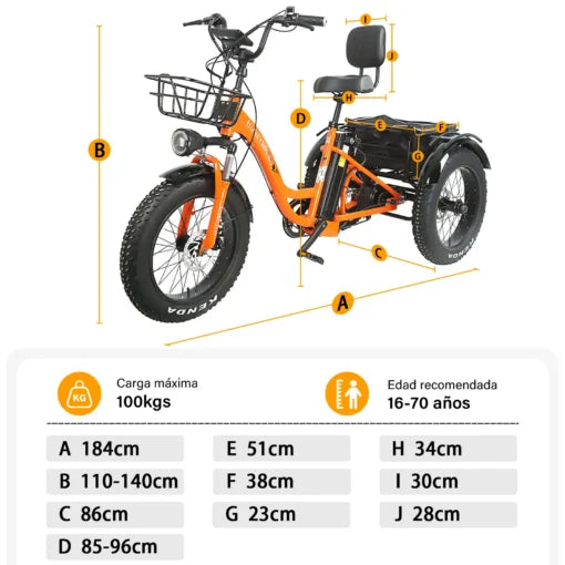 Bicicleta Eléctrica de 3 Ruedas Honey Whale S13